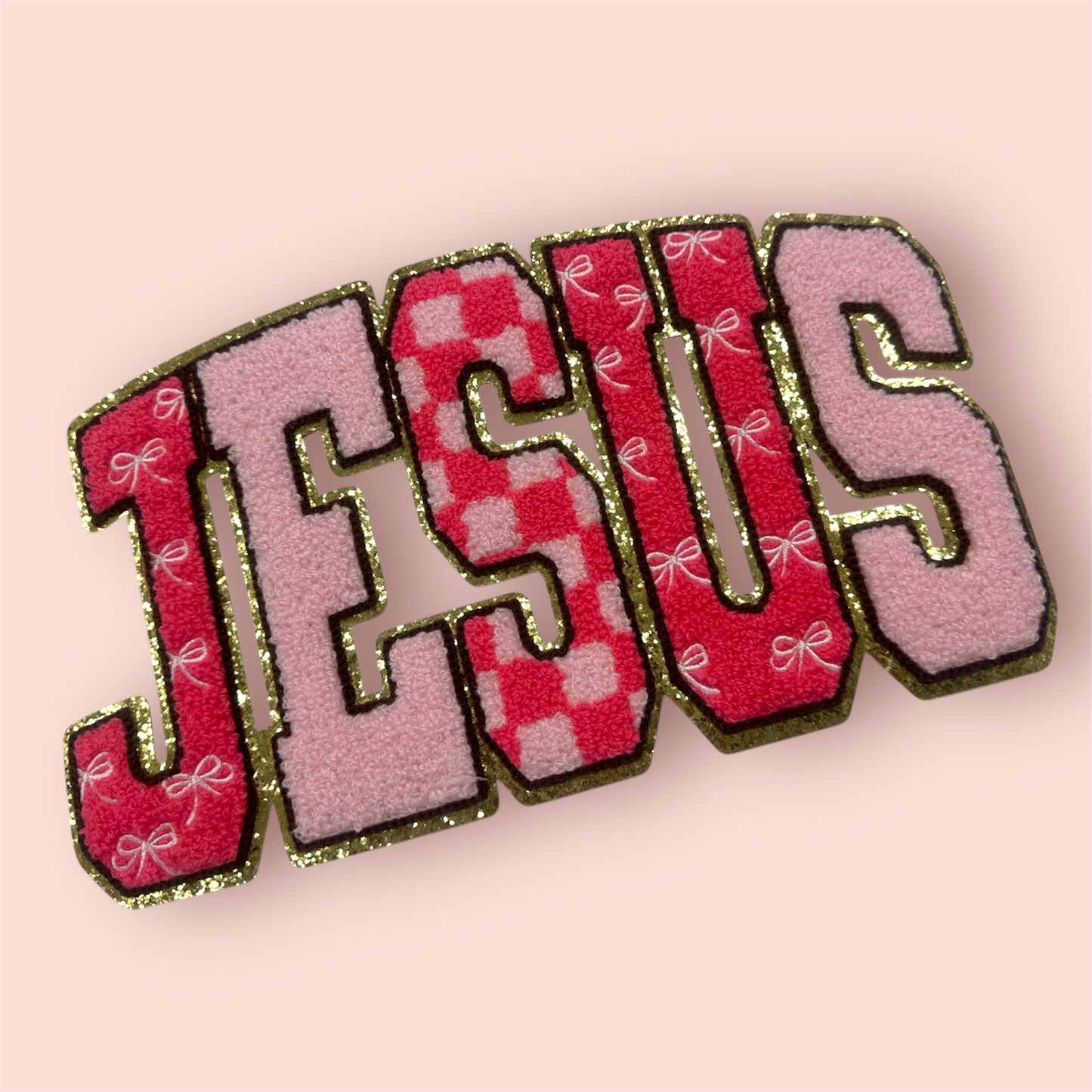 Chenille Patch - JESUS pink