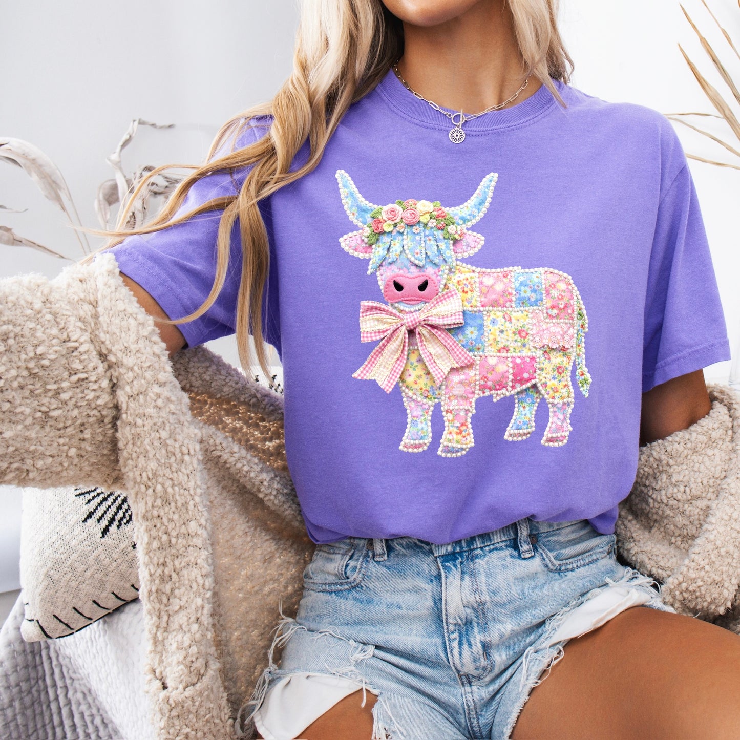 patchwork cow clear film screen print