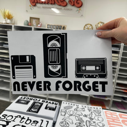 NEVER FORGET SCREEN PRINT TRANSFER