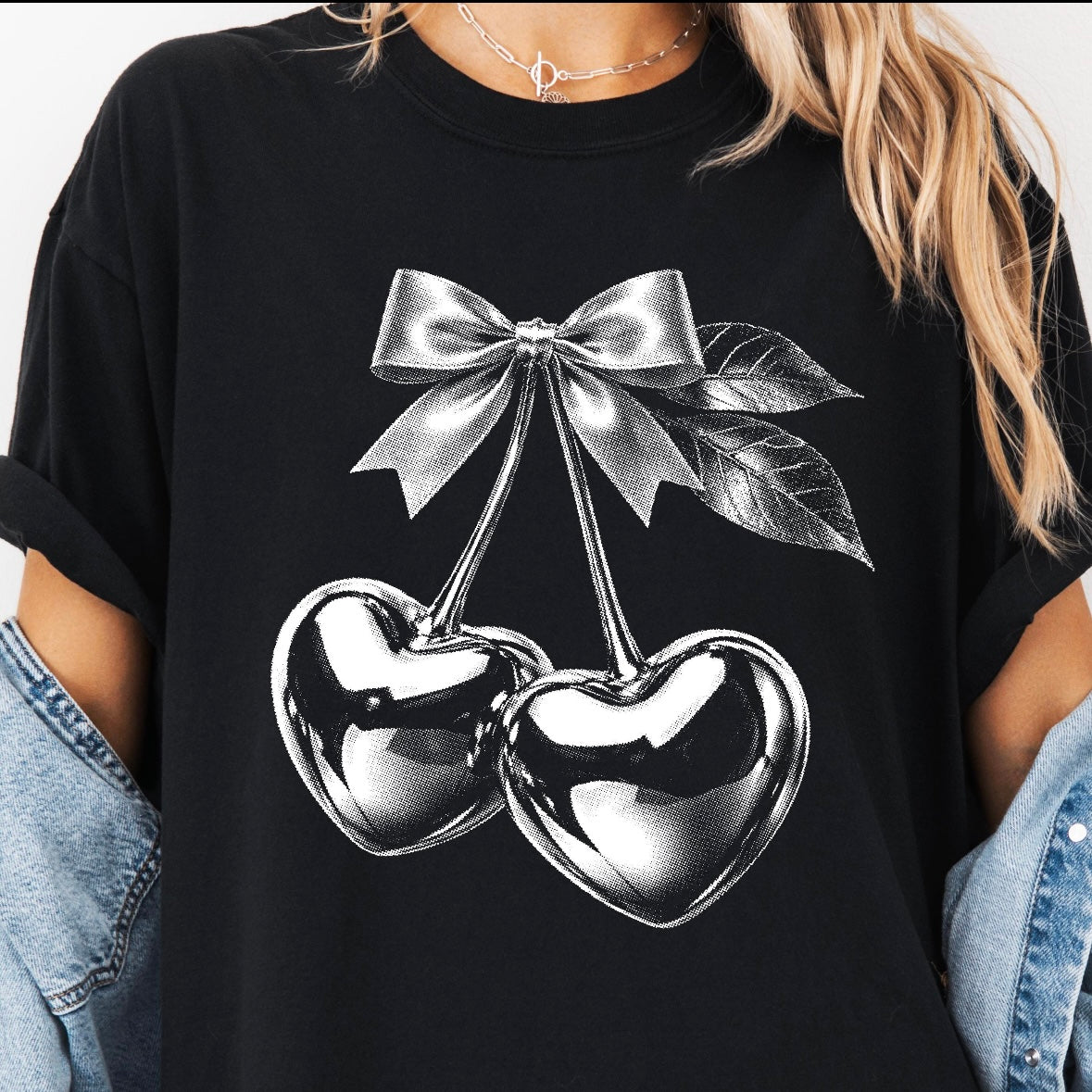 cherry hearts half tone screen print transfer•