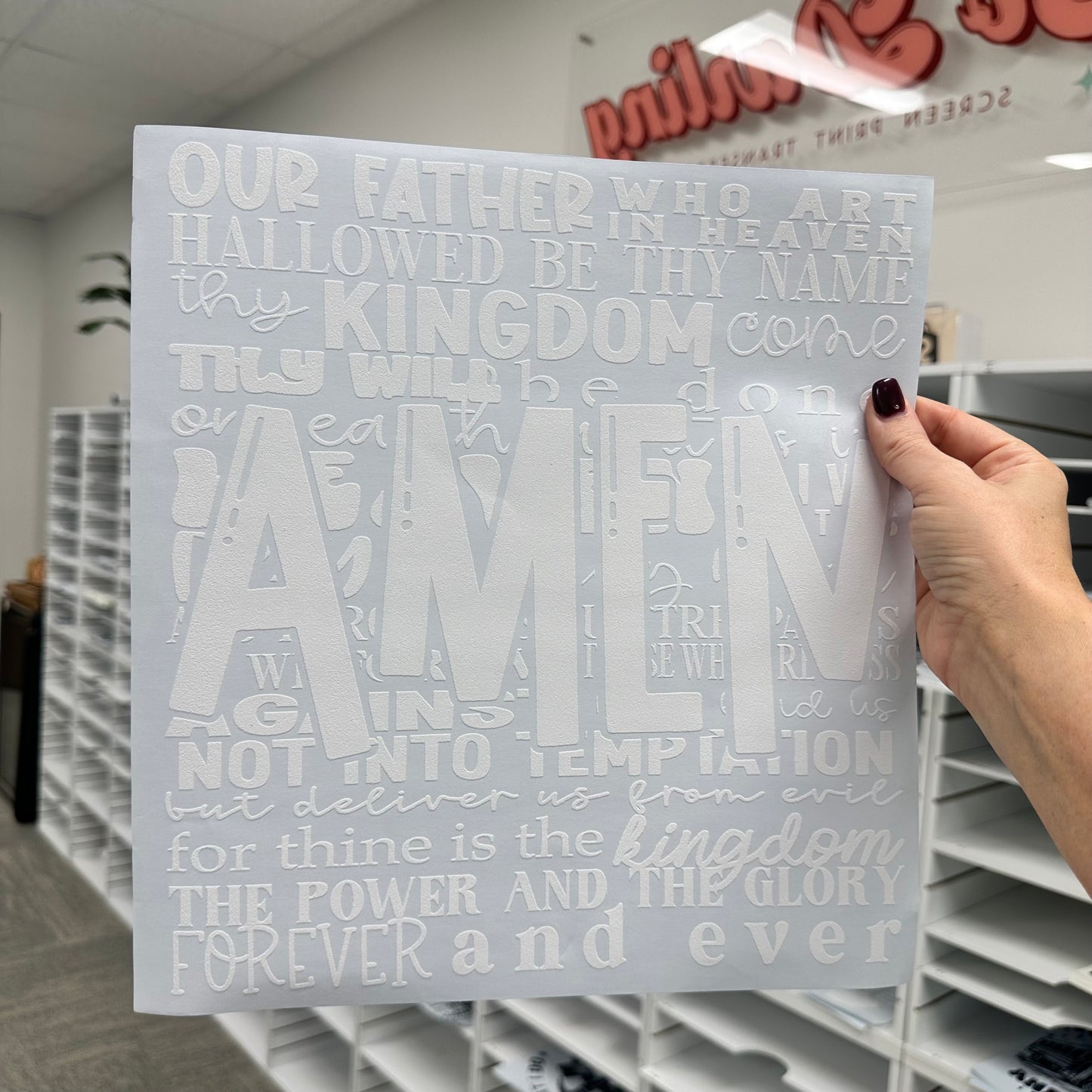 Amen Lords Prayer screen print transfer