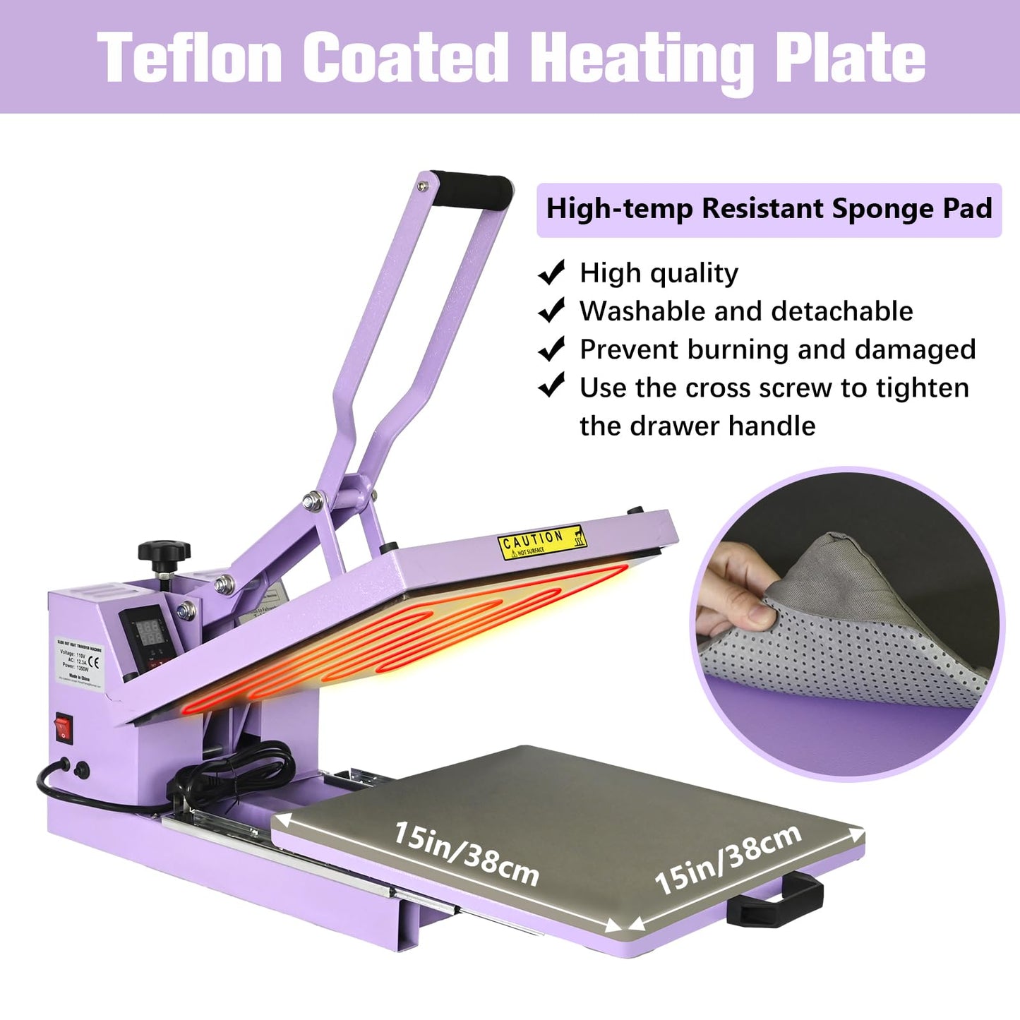 PlanetFlame 15x15 Slide Out Heat Press Machine for T-Shirts, Purple