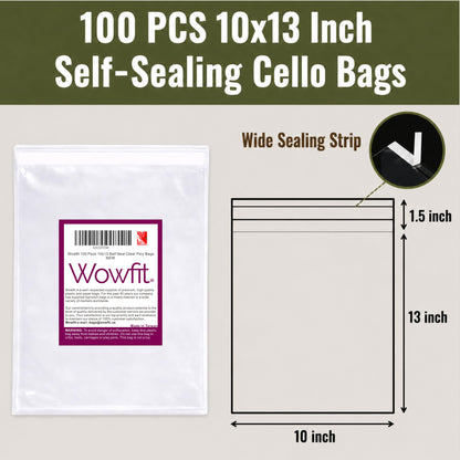 Wowfit 100 CT 10x13 Self Sealing Clear Shirt Bags for Small Business