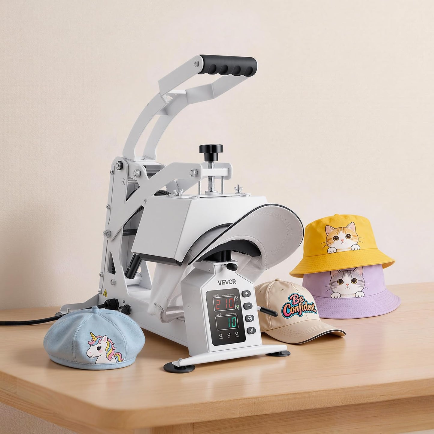 VEVOR Hat Heat Press Machine, with 4 Interchangeable Platens and Caps Stretcher, Precise Temperature & Time Control, Heat Press for Hats and Caps