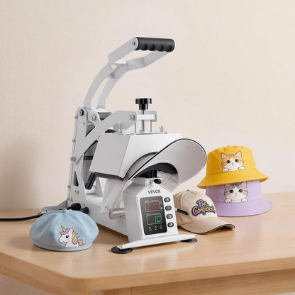 VEVOR Hat Heat Press Machine, with 4 Interchangeable Platens and Caps Stretcher, Precise Temperature & Time Control, Heat Press for Hats and Caps