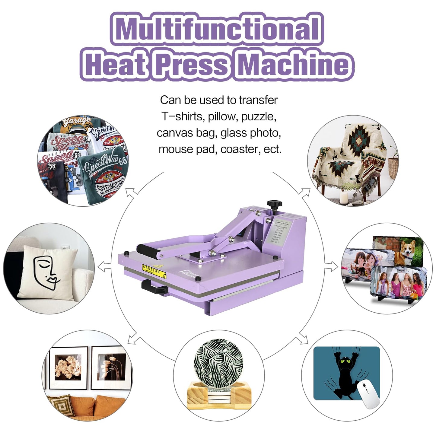 PlanetFlame 15x15 Slide Out Heat Press Machine for T-Shirts, Purple
