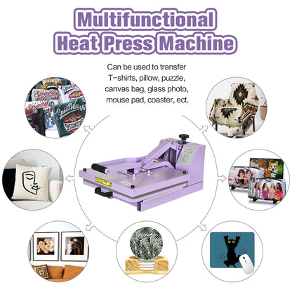 PlanetFlame 15x15 Slide Out Heat Press Machine for T-Shirts, Purple