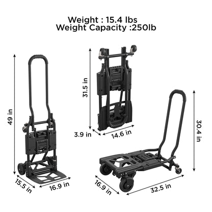 Cosco Shifter Folding Hand Truck/Cart - Heavy Duty Steel Frame, 300lbs Capacity, Black