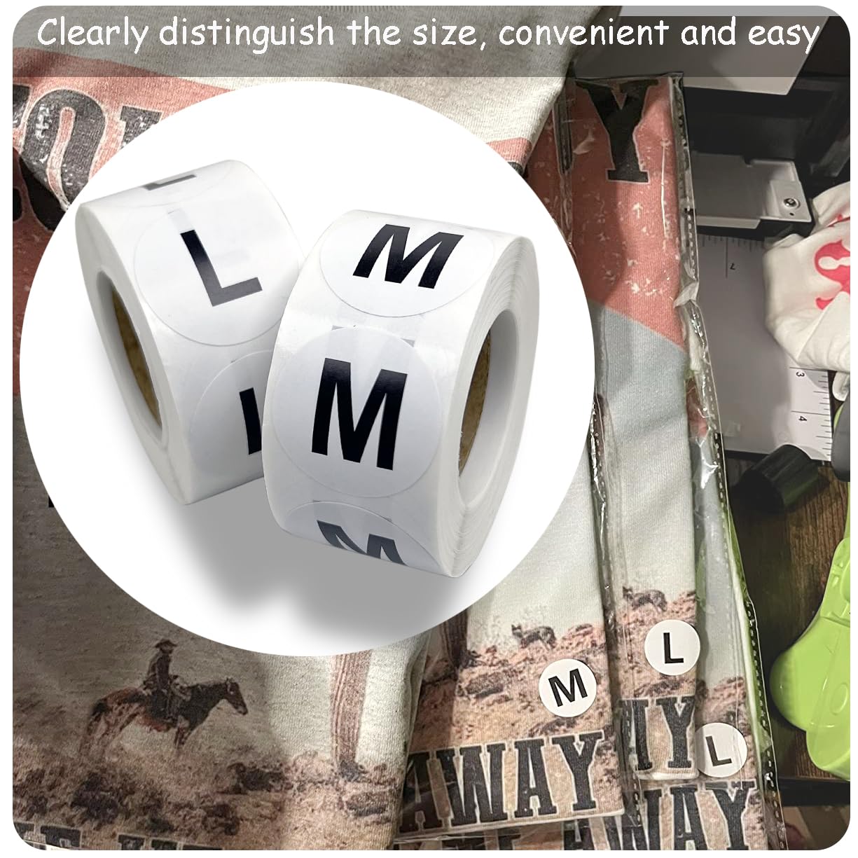 3500 Pcs Clothing Size Stickers, 1 Inch Round Self Adhesive, 7 Sizes XS-S-XXXL for T Shirts (Black)