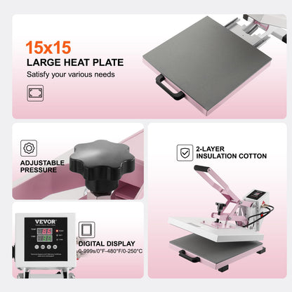 VEVOR Heat Press, 15 x 15 in Digital Heat Press Machine, Slide Out Heat Transfer Machine