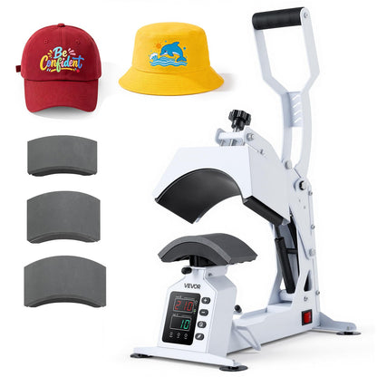 VEVOR Hat Heat Press Machine, with 4 Interchangeable Platens and Caps Stretcher, Precise Temperature & Time Control, Heat Press for Hats and Caps