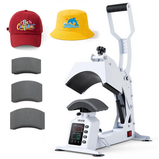VEVOR Hat Heat Press Machine, with 4 Interchangeable Platens and Caps Stretcher, Precise Temperature & Time Control, Heat Press for Hats and Caps