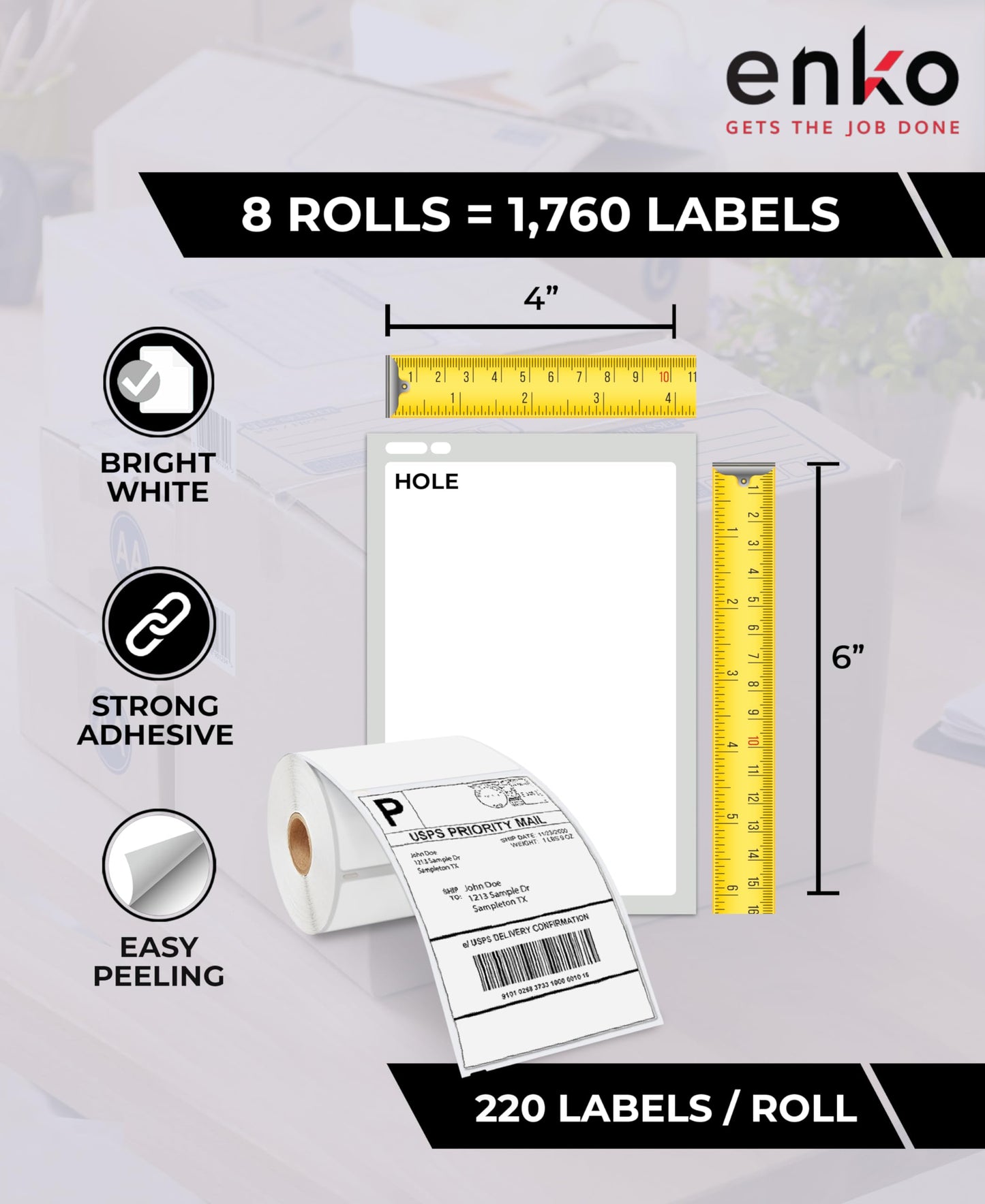 enKo 1744907 8 Rolls | 1760 Thermal 4 x 6 in Address and Shipping Labels