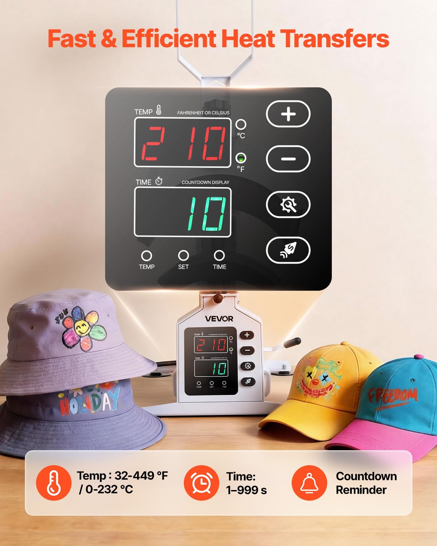 VEVOR Hat Heat Press Machine, with 4 Interchangeable Platens and Caps Stretcher, Precise Temperature & Time Control, Heat Press for Hats and Caps