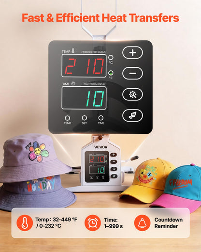 VEVOR Hat Heat Press Machine, with 4 Interchangeable Platens and Caps Stretcher, Precise Temperature & Time Control, Heat Press for Hats and Caps