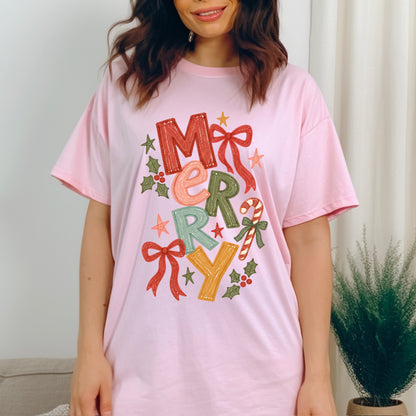 hand drawn Merry clear film screen print