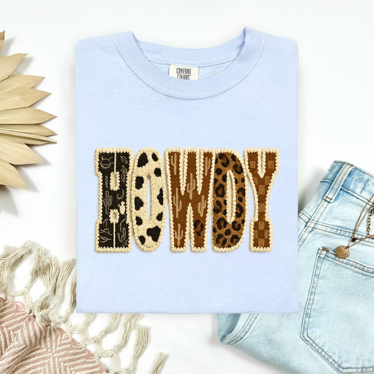 Howdy faux yarn clear film screen print