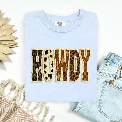 Howdy faux yarn clear film screen print