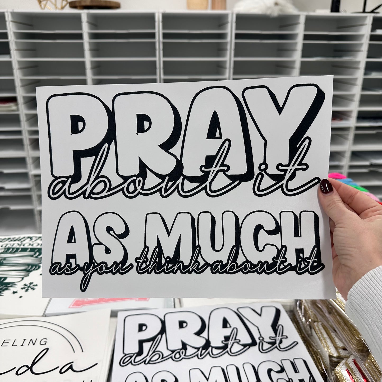 pray about it + sleeve screen print transfer