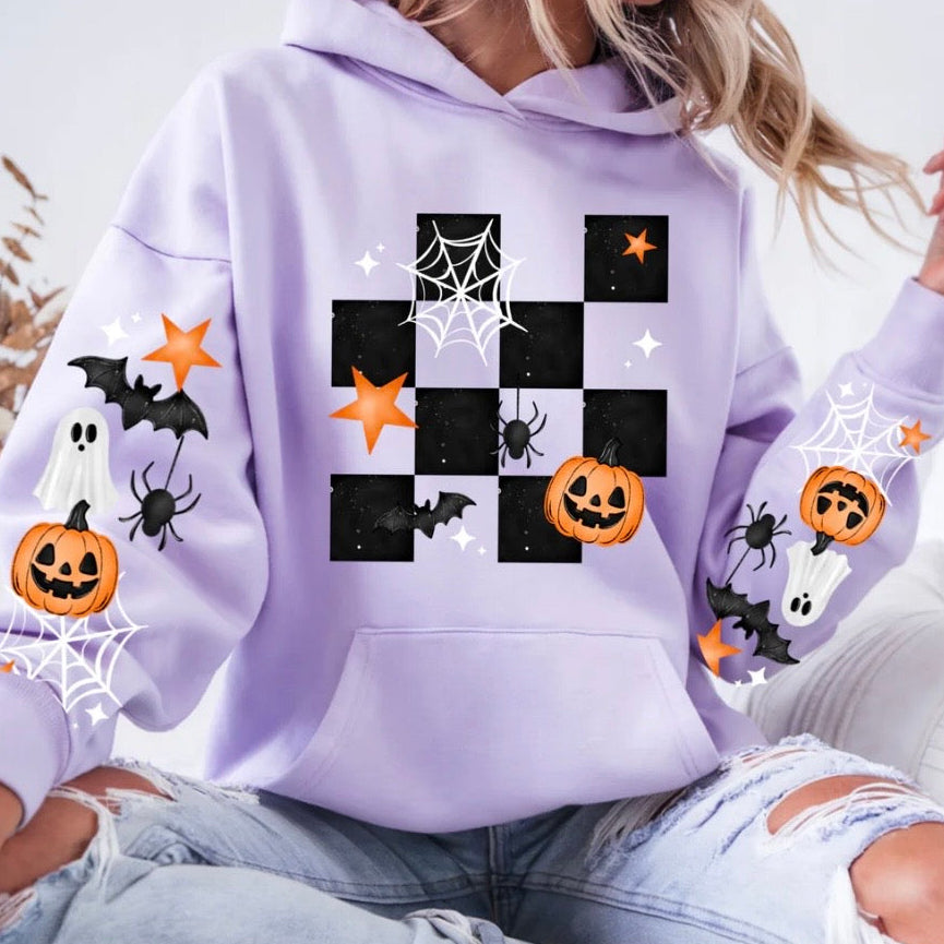 Halloween checker + sleeves clear film screen print