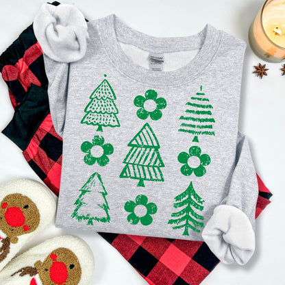 retro christmas trees green screen print transfer