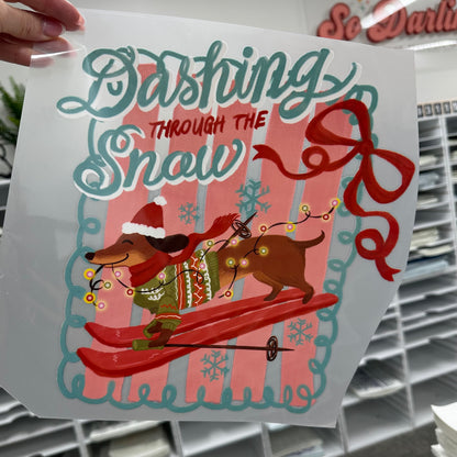 dashing thru the snow clear film screen print