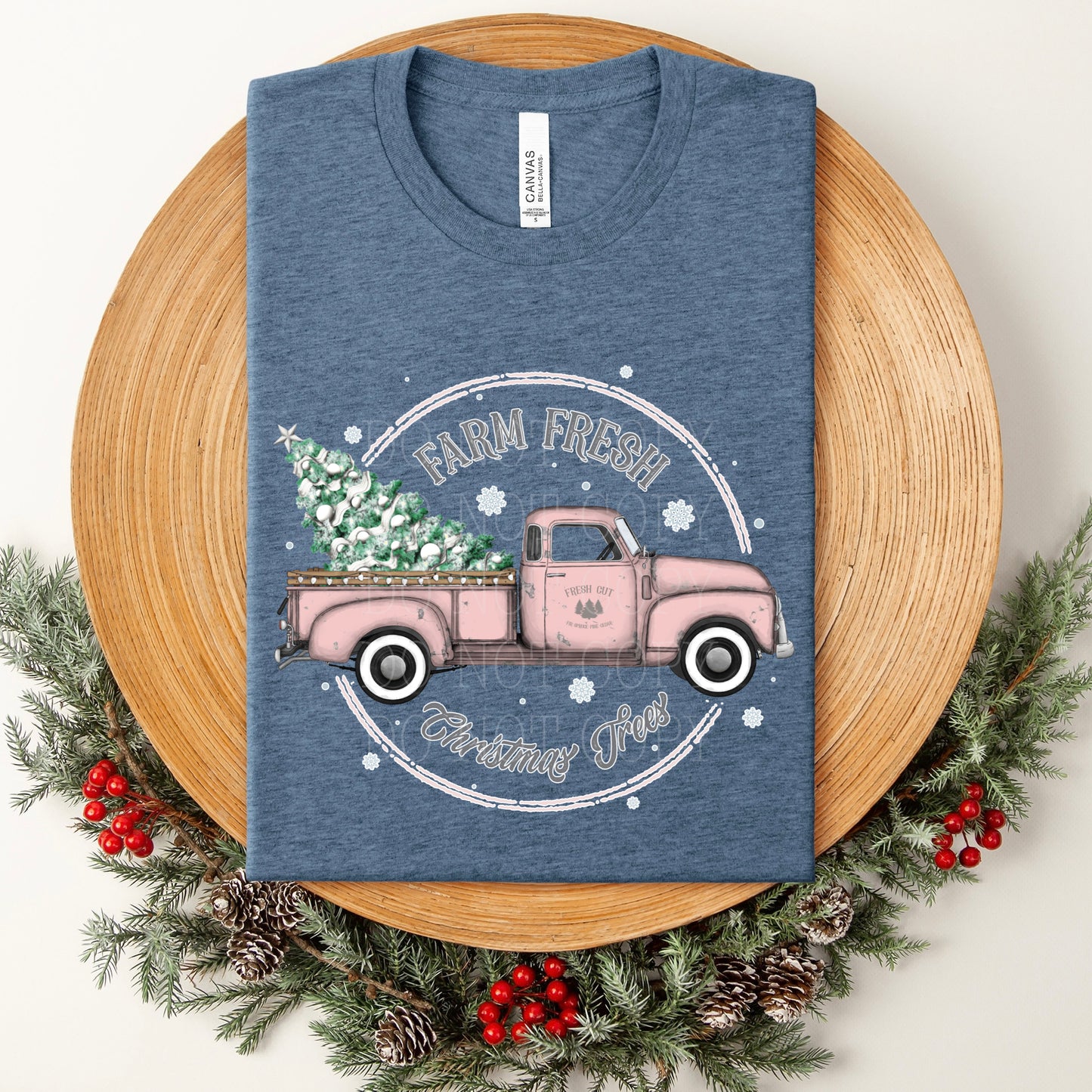 pre-designed PINK TRUCK CHRISTMAS TREES dtf gang sheet - 1-2 business day TAT