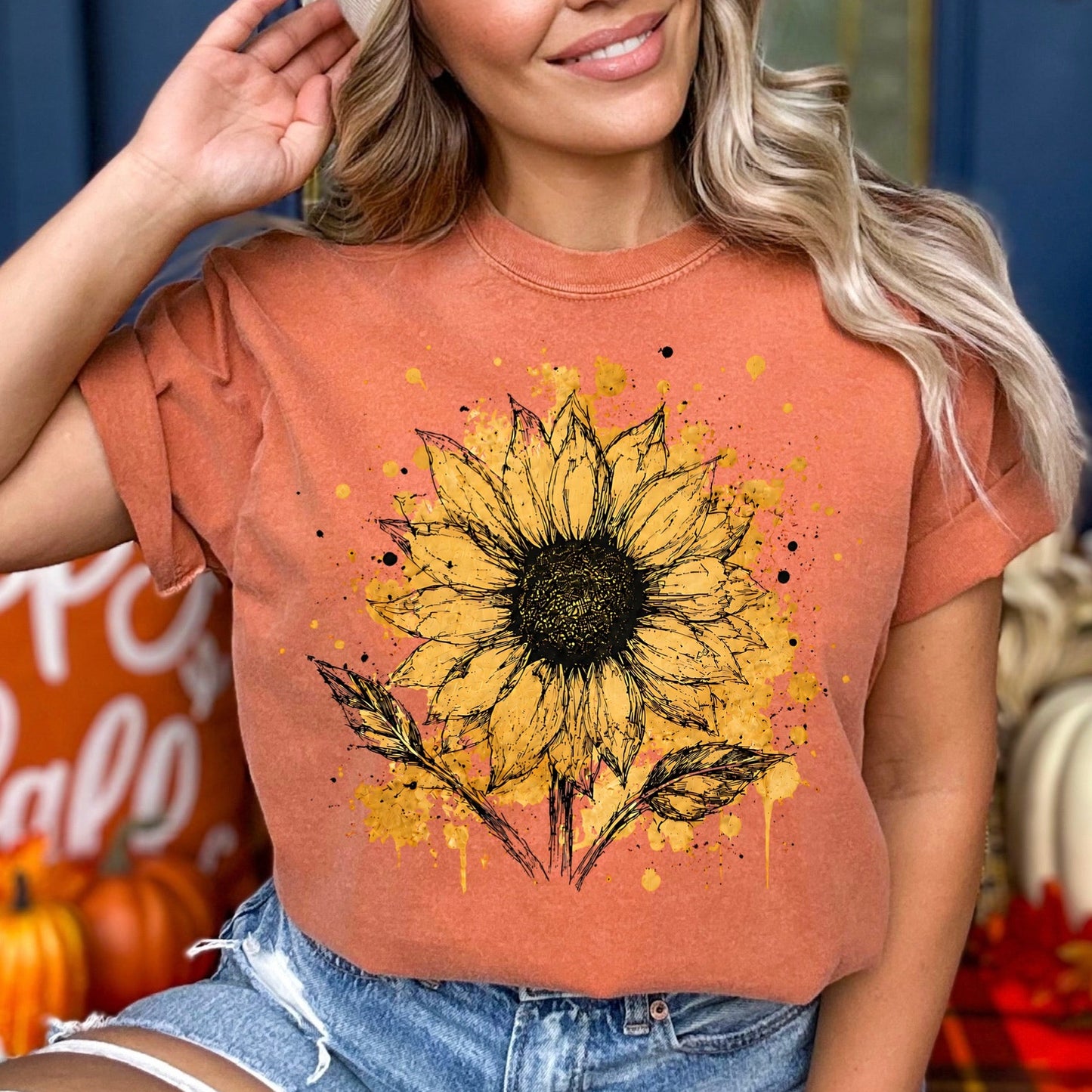 sunflower splatter clear film screen print