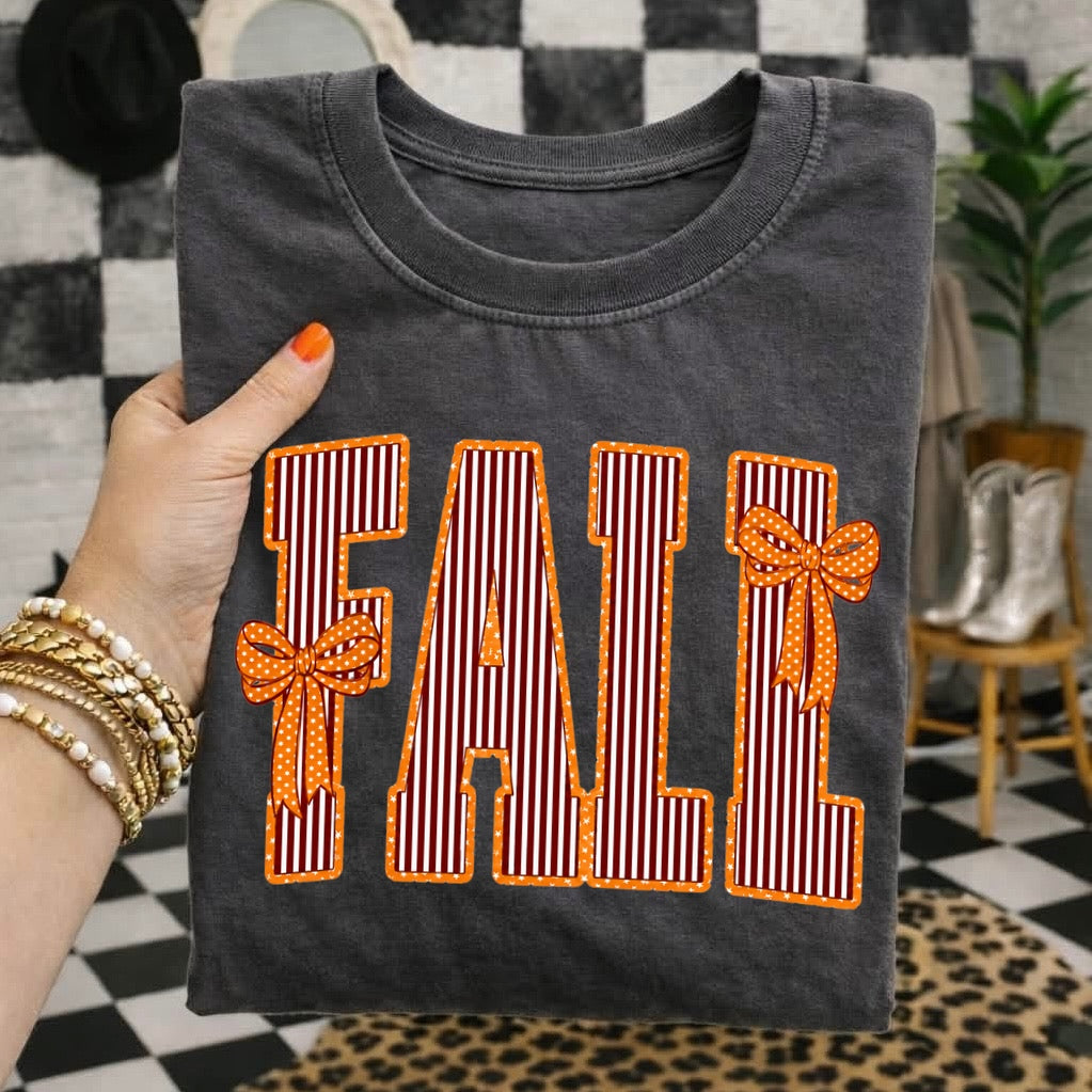 FALL orange & maroon stripe clear film screen print