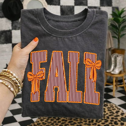 FALL orange & maroon stripe clear film screen print