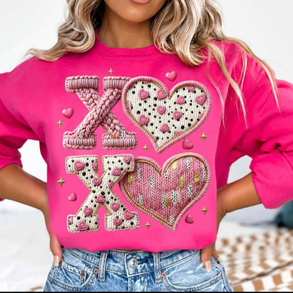 XOXO faux yarn clear film screen print