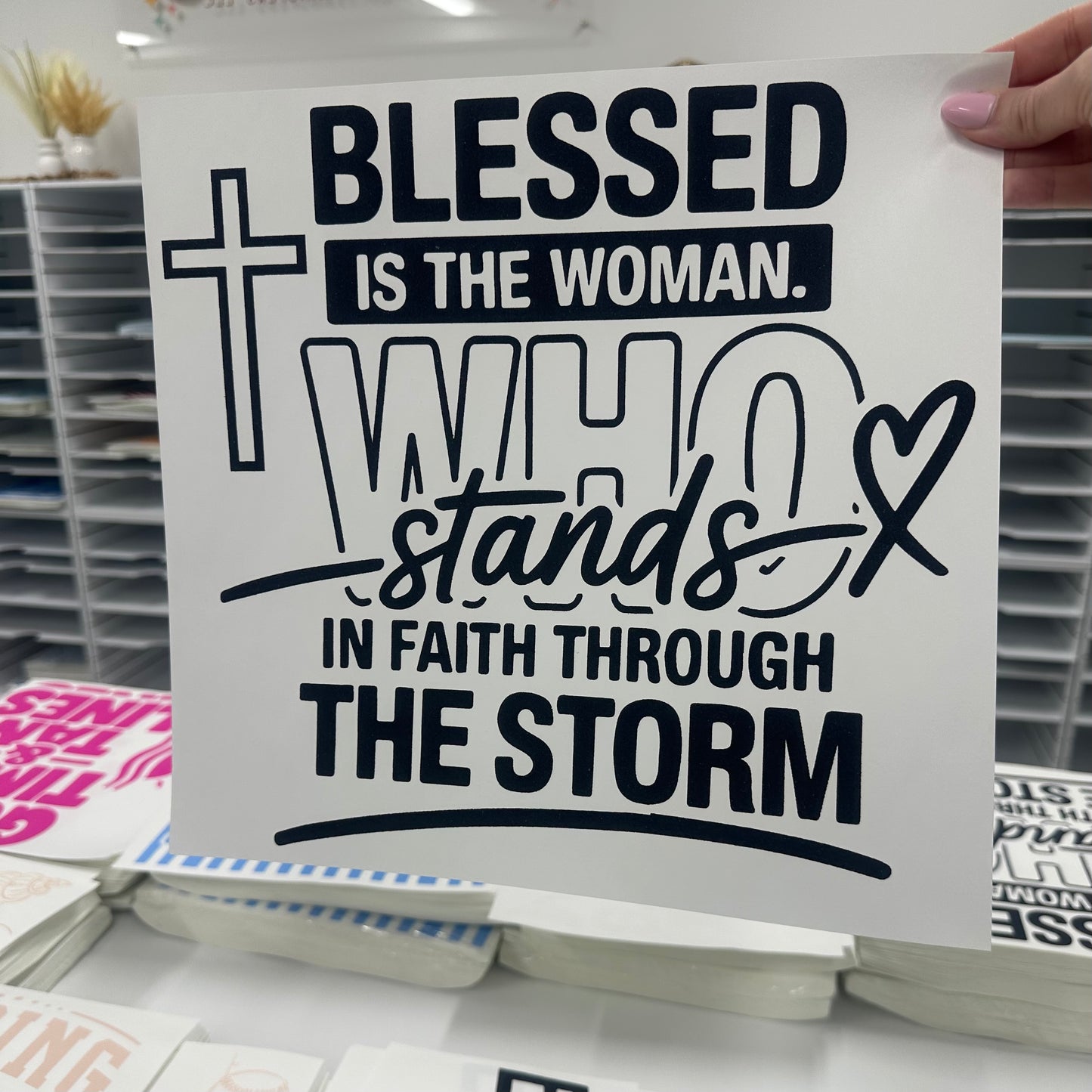 blessed is the woman screen print transfer