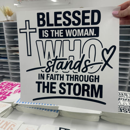 blessed is the woman screen print transfer