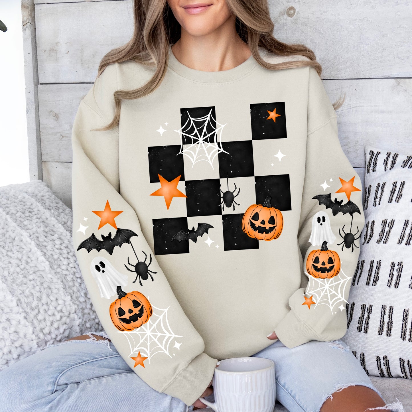 Halloween checker + sleeves clear film screen print