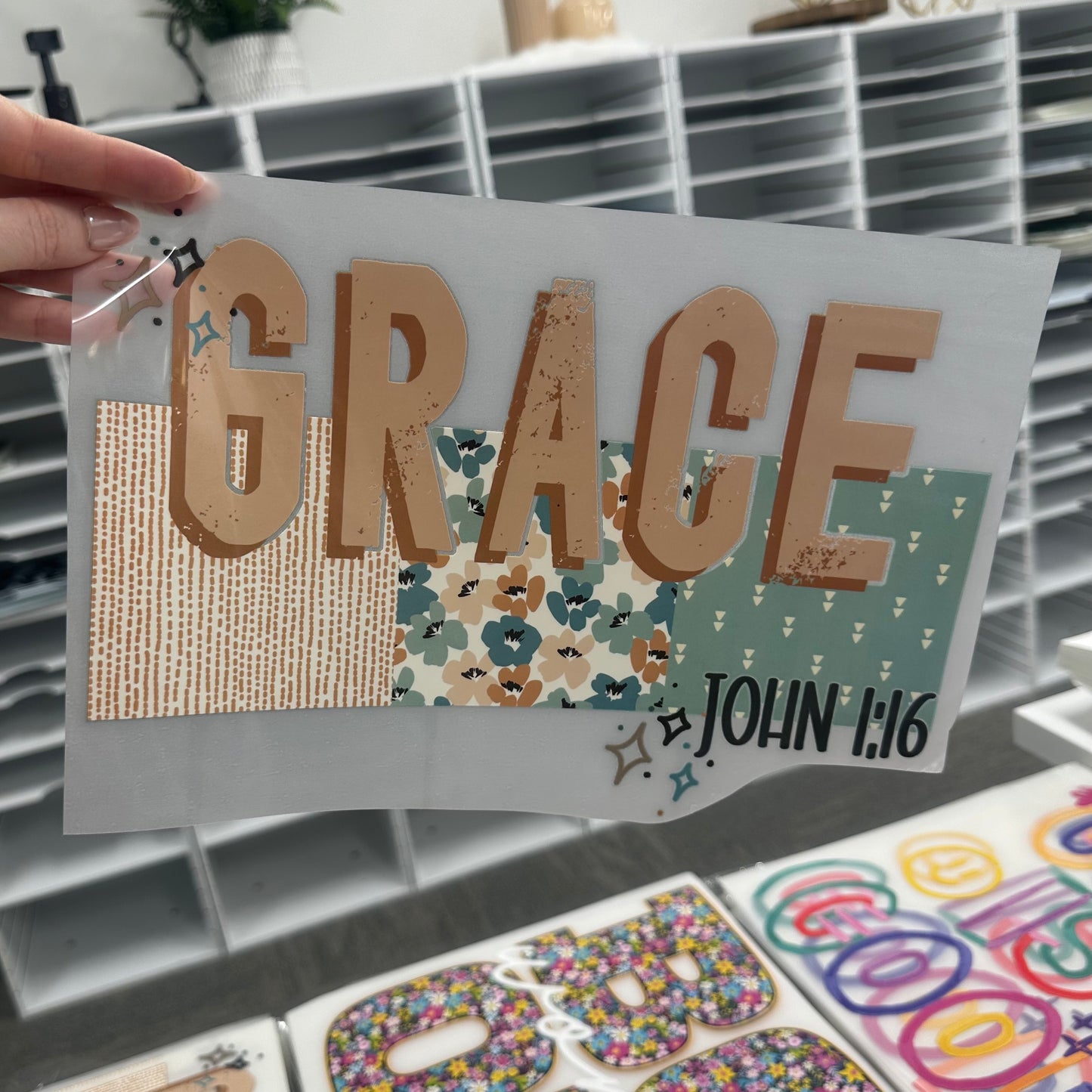 Grace John 1:16 clear film screen print