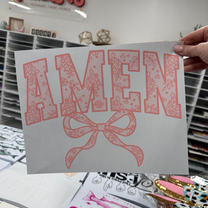 Amen lace screen print transfer