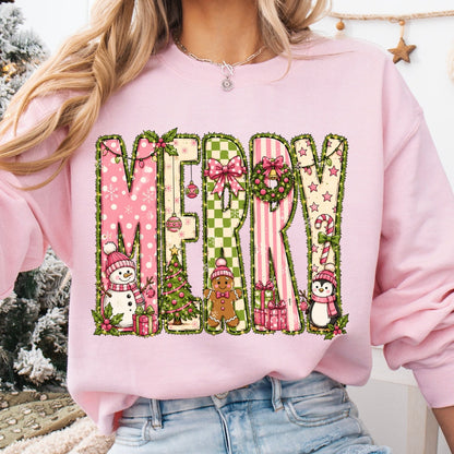 MERRY pink + green clear film screen print