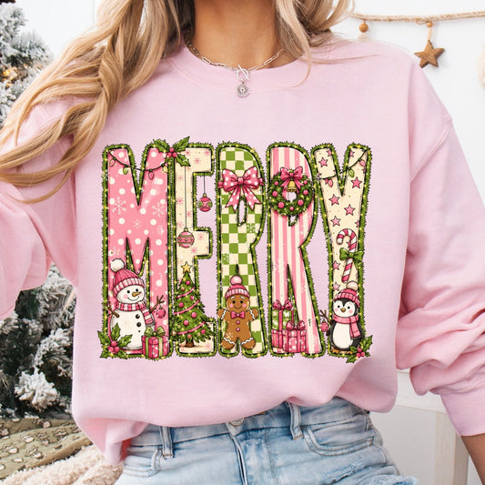 MERRY pink + green clear film screen print