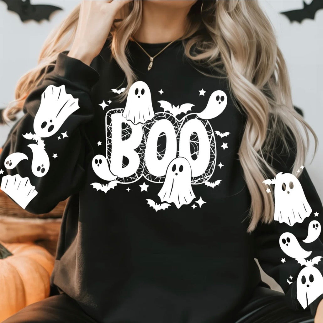 BOO + sleeves screen print transfer•