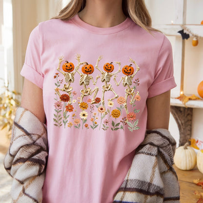 dancing skeletons fall floral clear film screen print