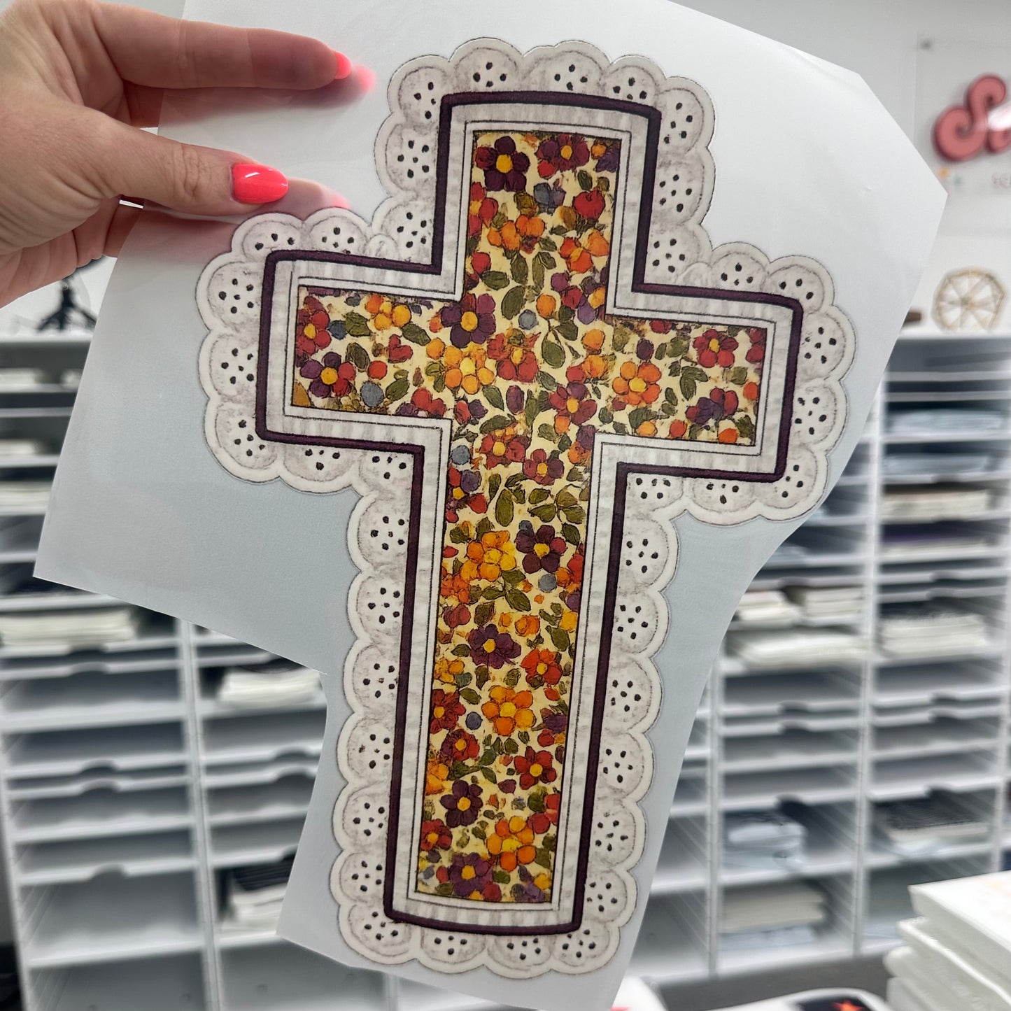 fall floral cross clear film screen print