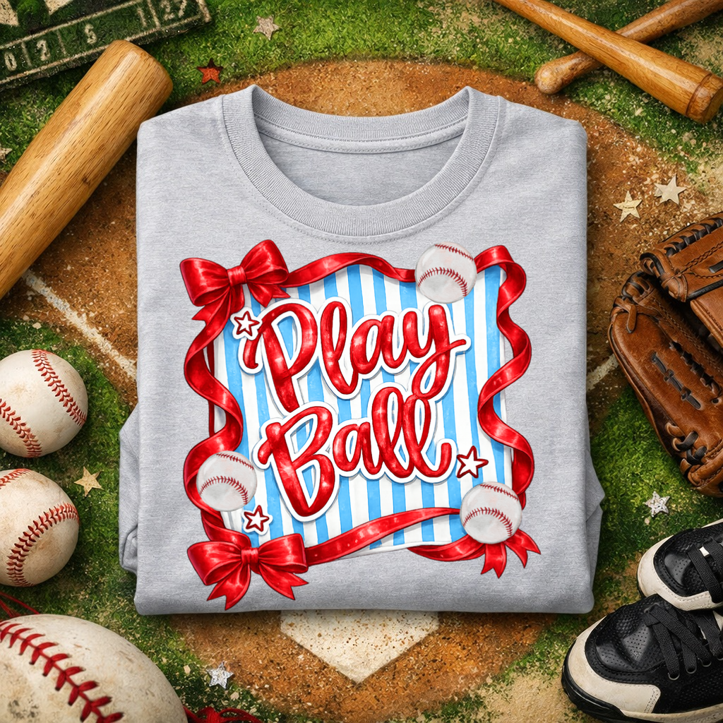 Play Ball preppy baseball clear film screen print
