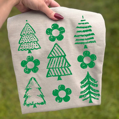 retro christmas trees green screen print transfer