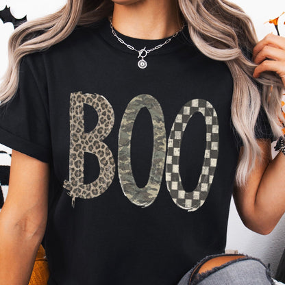 BOO camo leopard checker clear film screen print