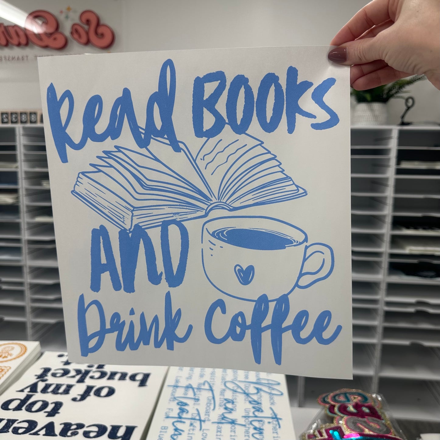 read books and drink coffee screen print transfer