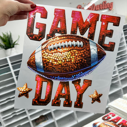 Game Day faux sequins red + gold clear film transfer