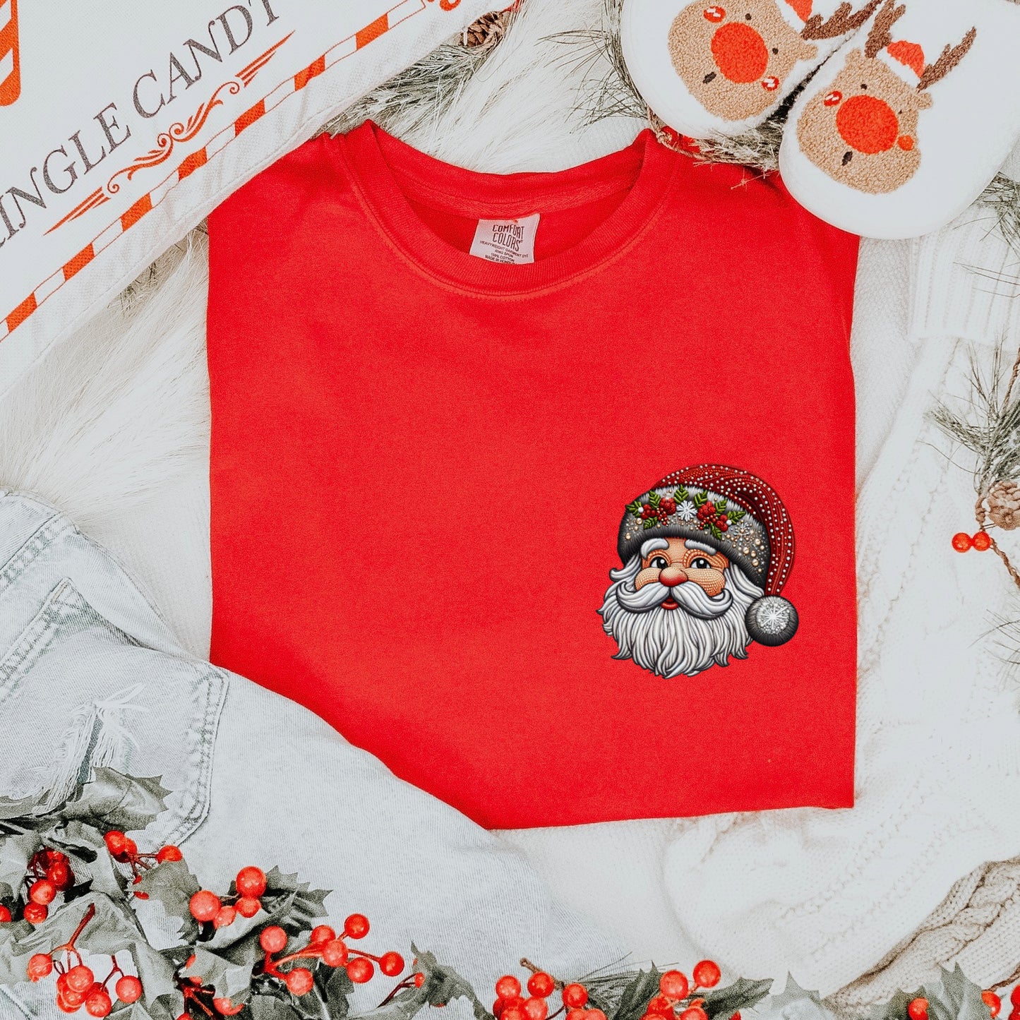 faux embroidery santa pocket print transfer