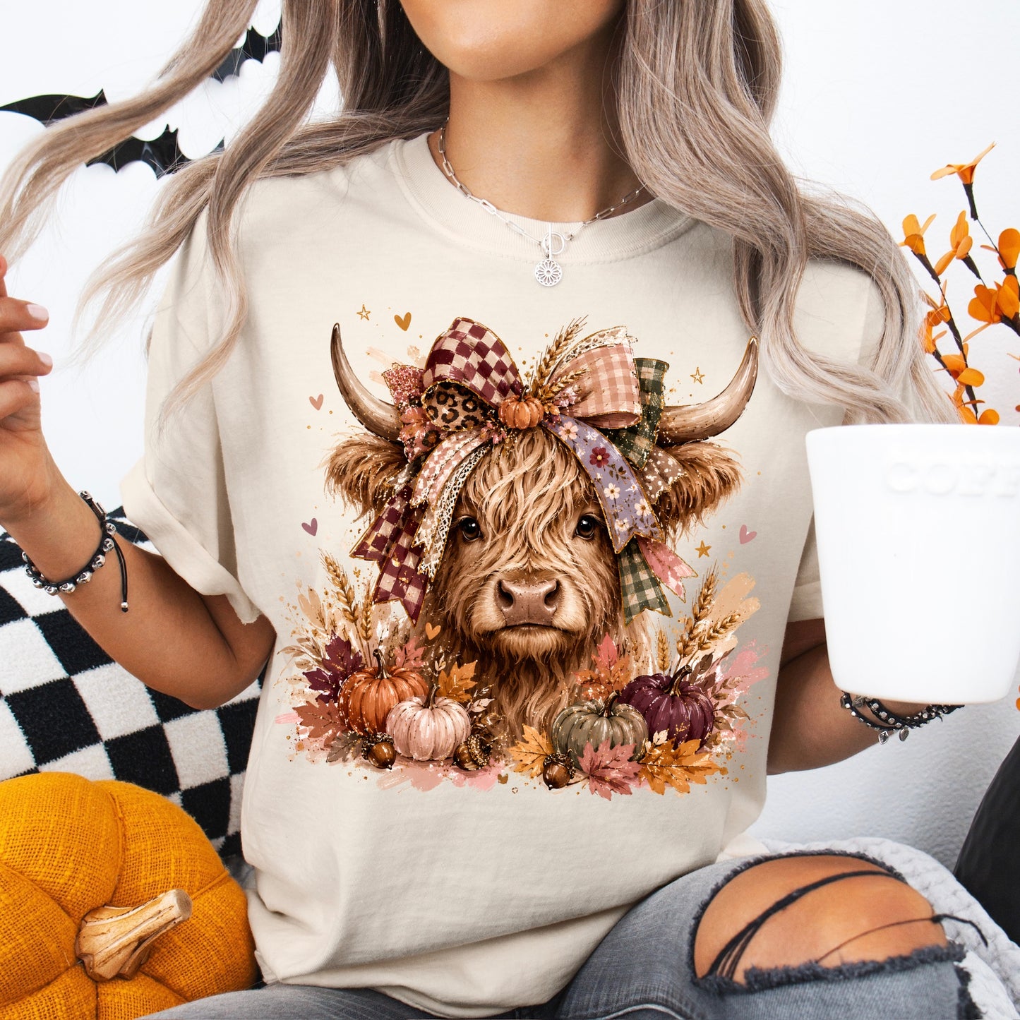 autumn highland cow clear film screen print