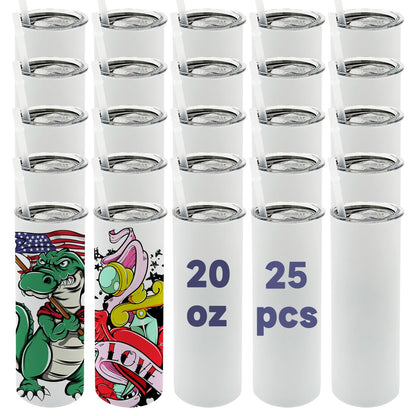 ZREGGUR 20 oz Straight Sublimation Blank Tumblers Bulk, Matte SS 25Pack