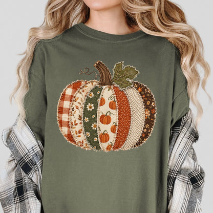 patchwork burlap pumpkin clear film screen print